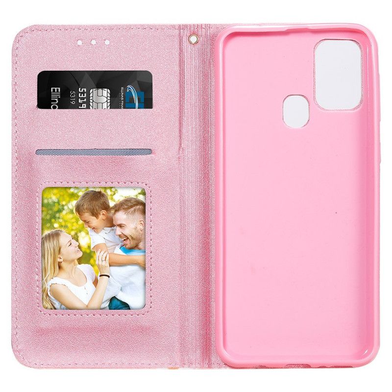 Flip Case Für Samsung Galaxy M31 Pink Gänseblümchenimitatleder