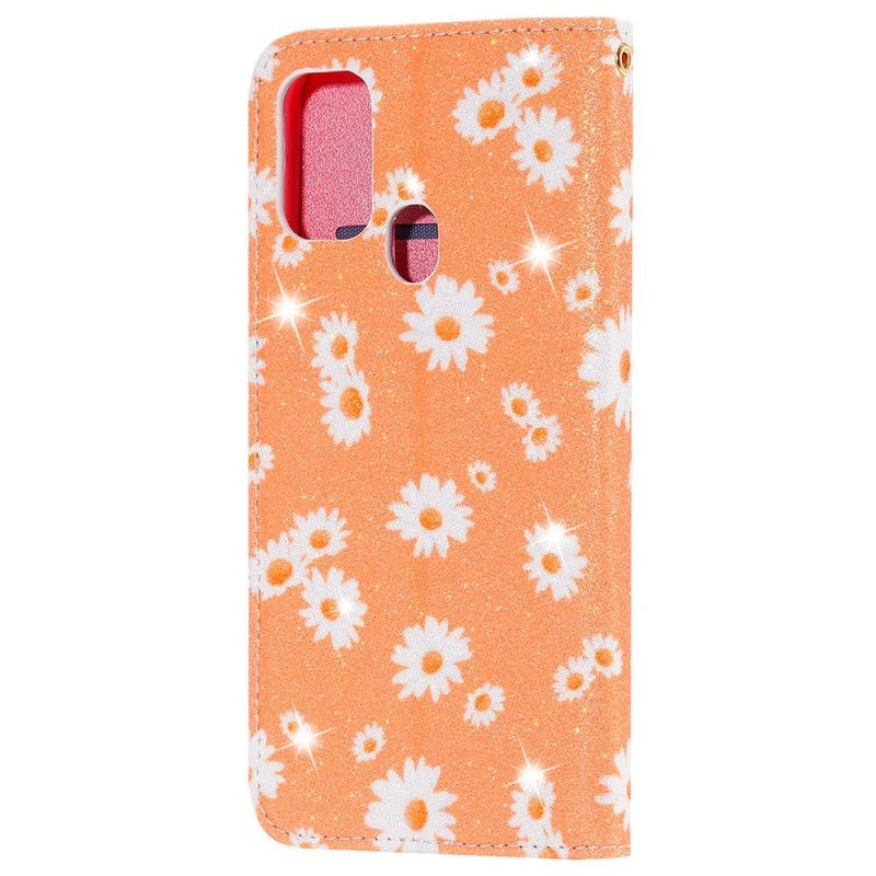 Flip Case Für Samsung Galaxy M31 Pink Gänseblümchenimitatleder