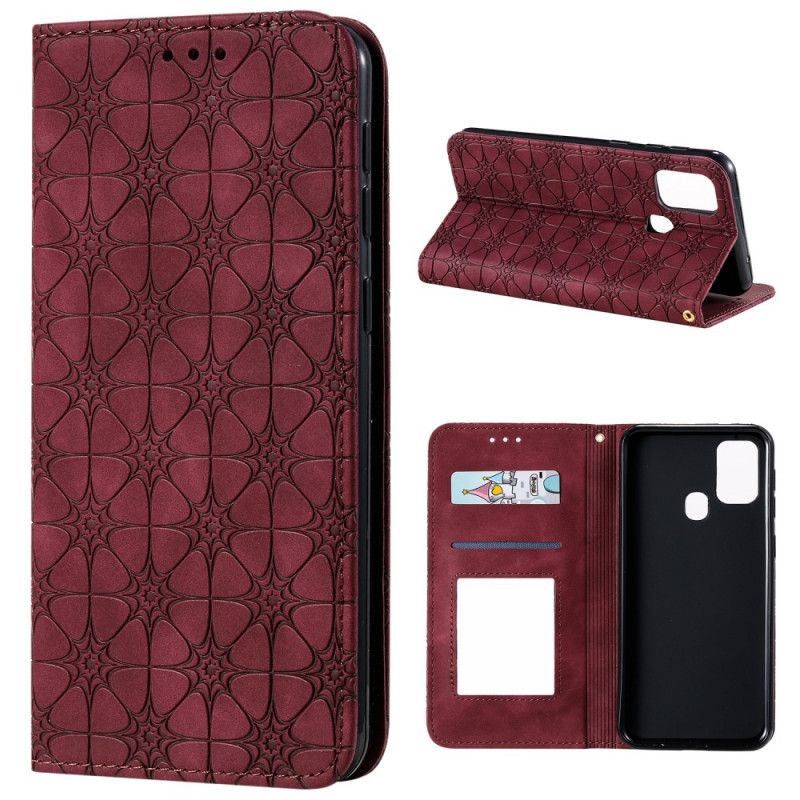 Flip Case Samsung Galaxy M31 Rot Barockblüten