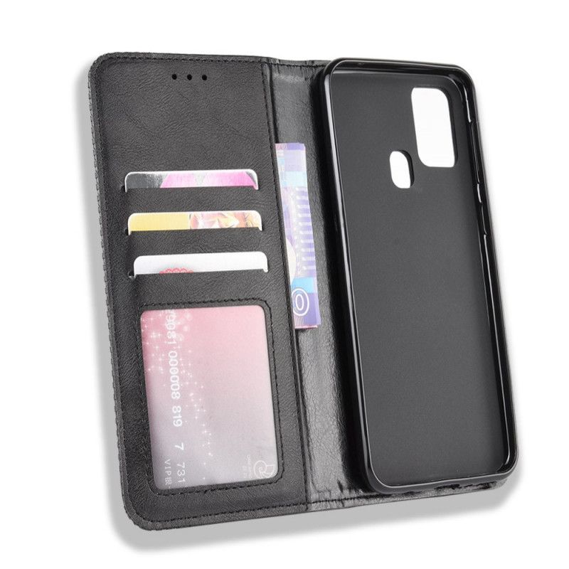 Flip Case Samsung Galaxy M31 Schwarz Stilisierter Vintage-Ledereffekt