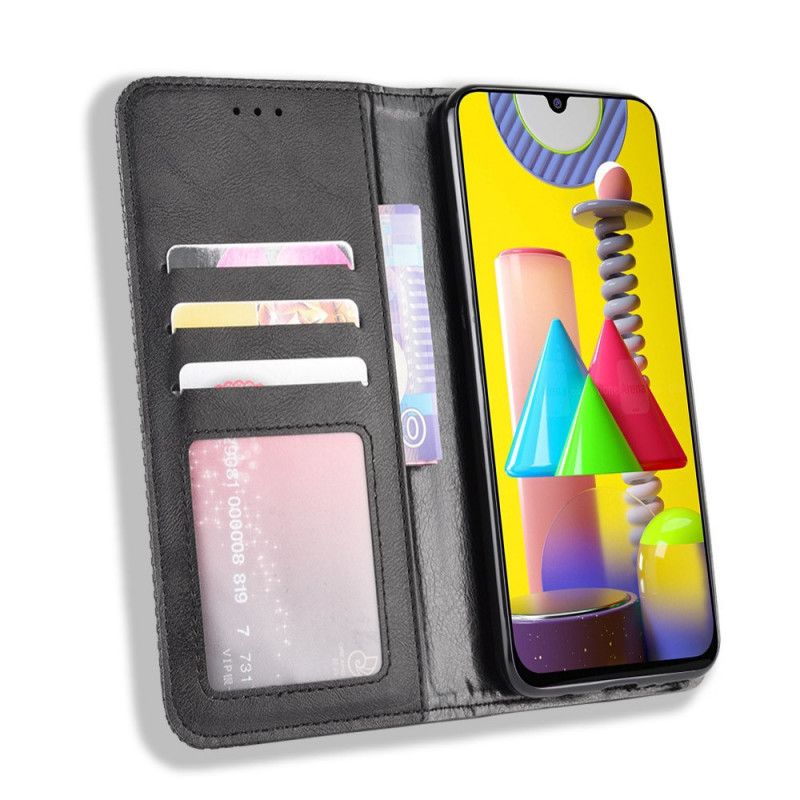 Flip Case Samsung Galaxy M31 Schwarz Stilisierter Vintage-Ledereffekt