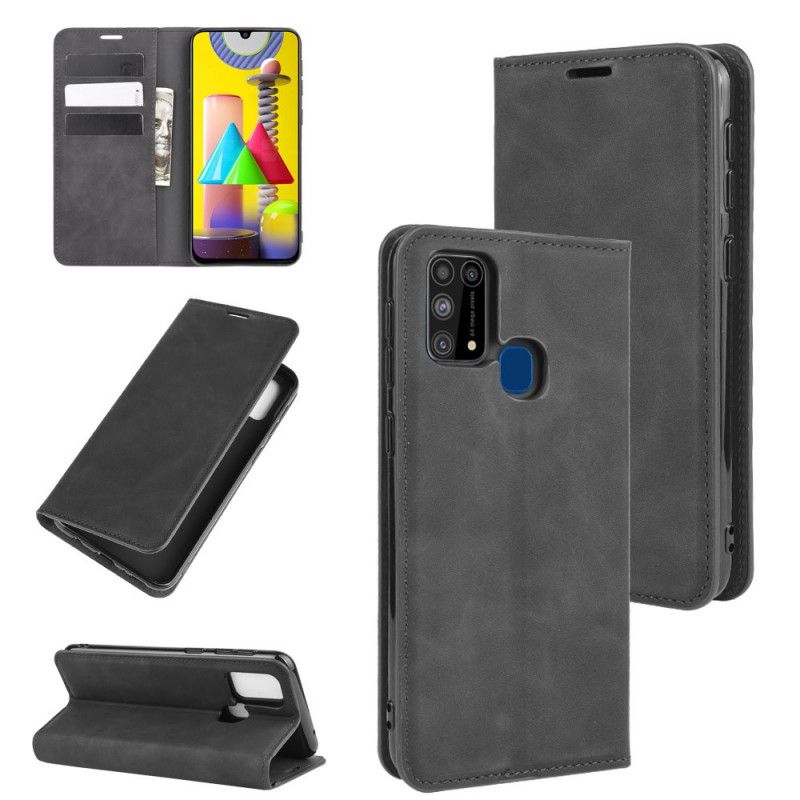 Flip Case Samsung Galaxy M31 Schwarz Weicher Ledereffekt