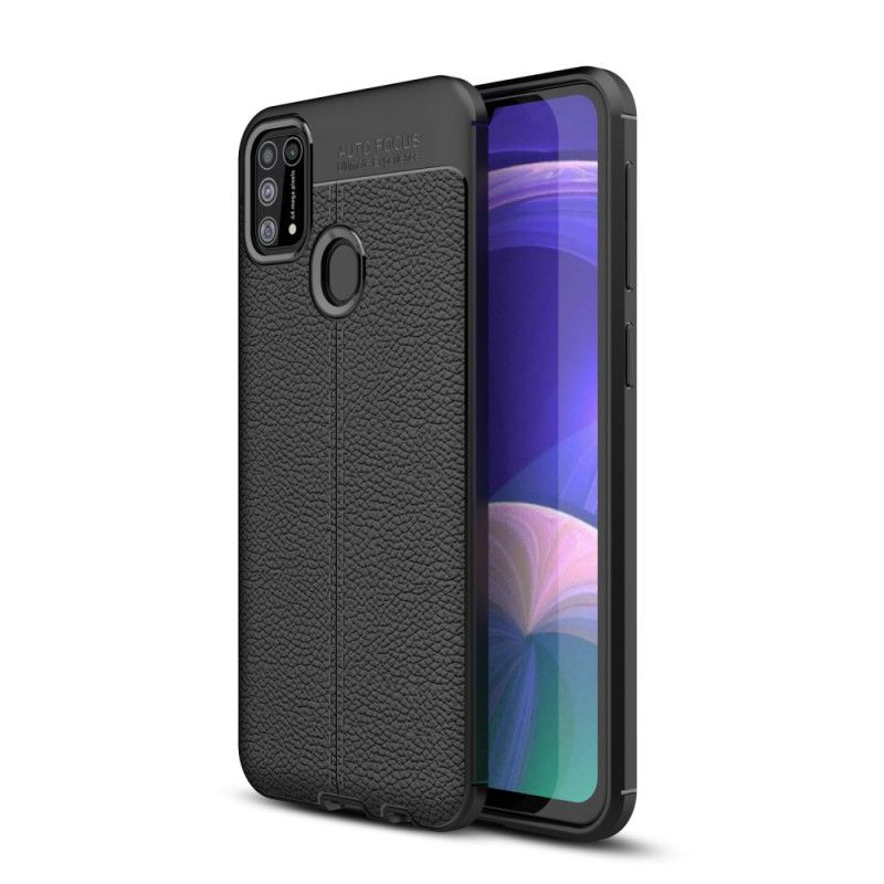 Hülle Für Samsung Galaxy M31 Schwarz Doppellinien-Litschileder-Effekt