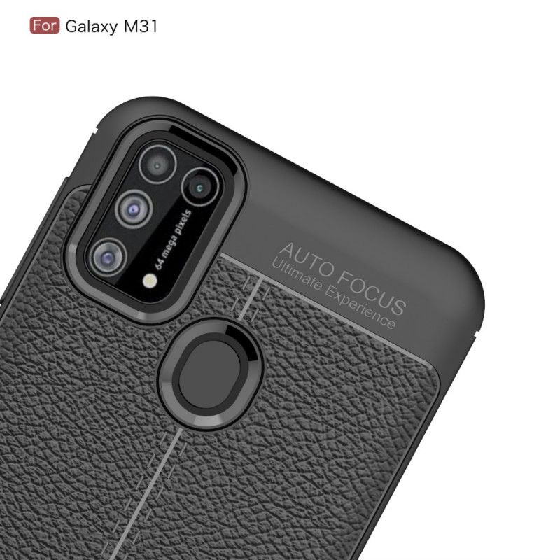 Hülle Für Samsung Galaxy M31 Schwarz Doppellinien-Litschileder-Effekt