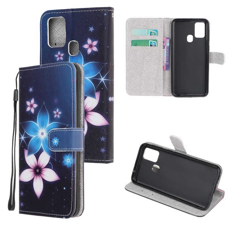 Lederhüllen Für Samsung Galaxy M31 Mondblumen Mit Tanga