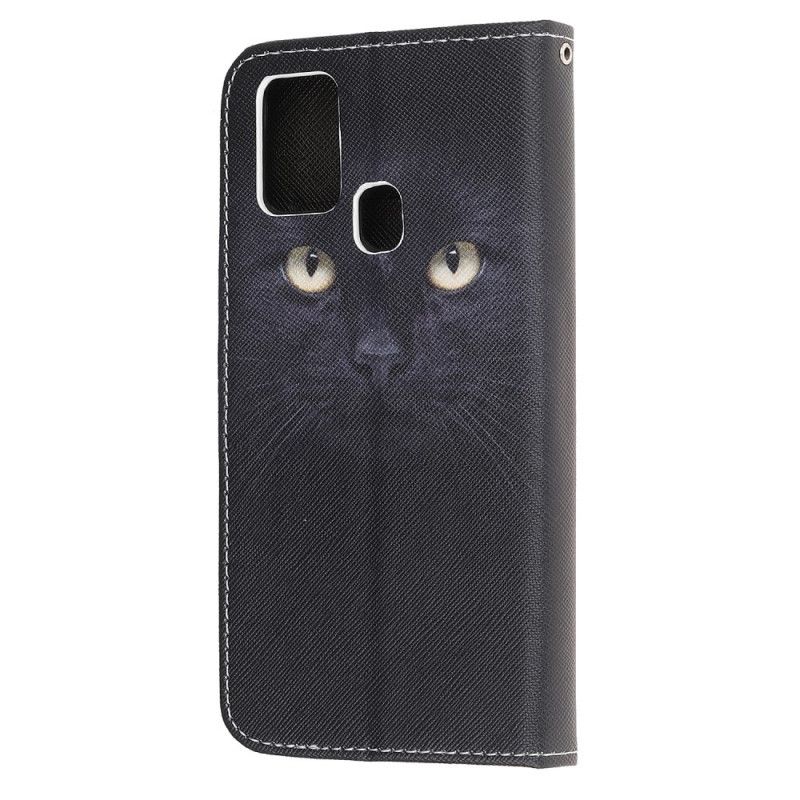 Lederhüllen Für Samsung Galaxy M31 Schwarze Katzenaugen Mit Tanga