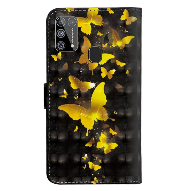Lederhüllen Samsung Galaxy M31 Gelbe Schmetterlinge