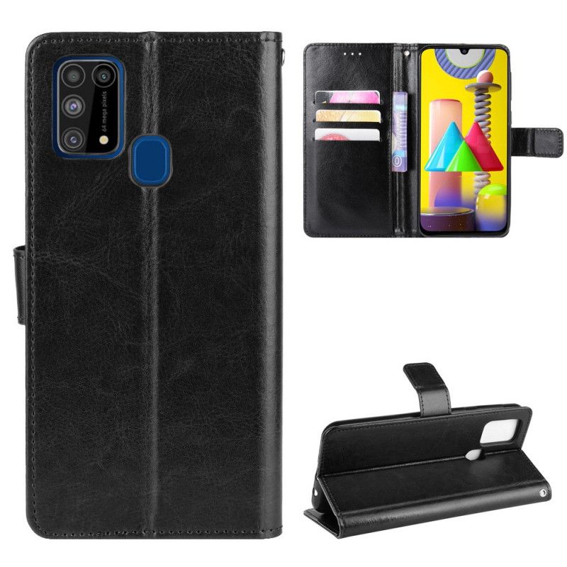 Lederhüllen Samsung Galaxy M31 Schwarz Auffälliges Kunstleder