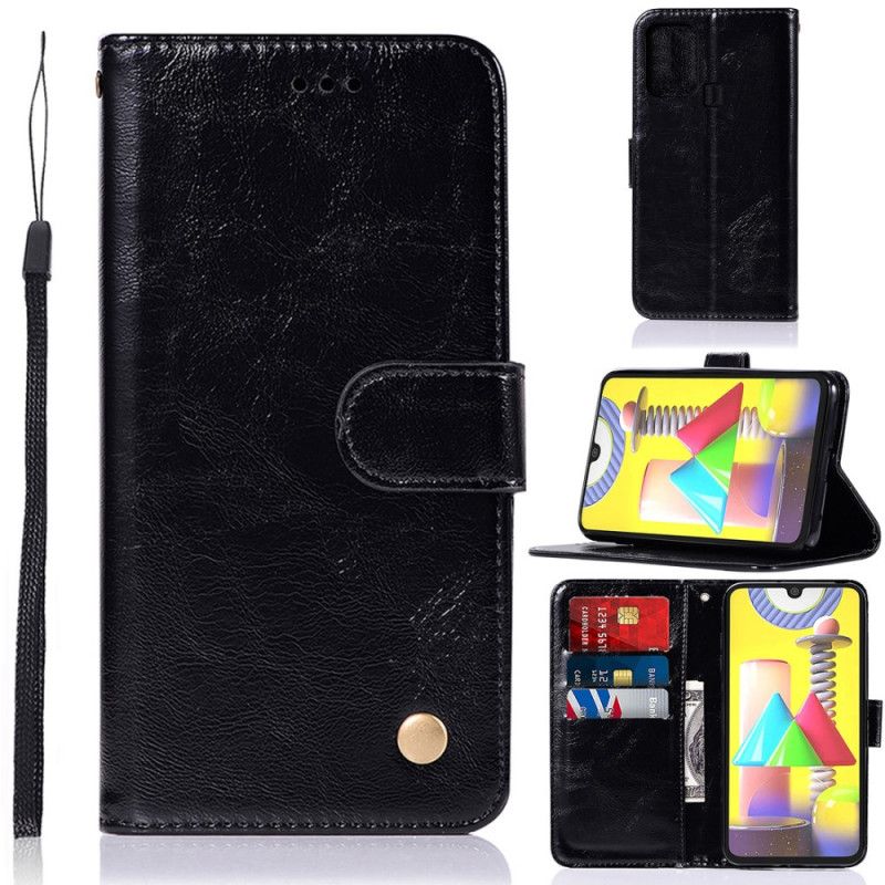 Lederhüllen Samsung Galaxy M31 Schwarz Vintage Ledereffekt Mit Riemen