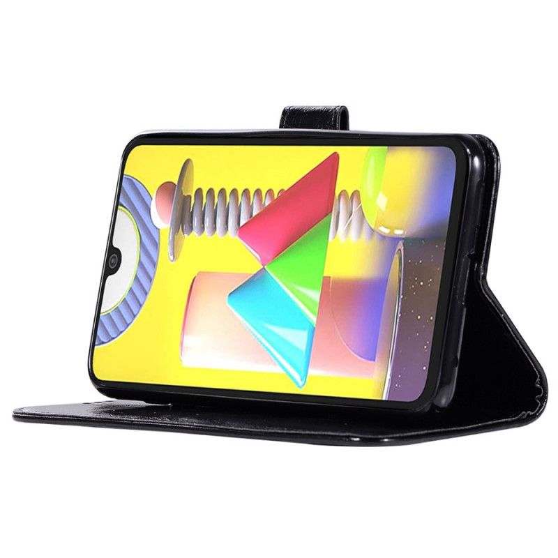 Lederhüllen Samsung Galaxy M31 Schwarz Vintage Ledereffekt Mit Riemen
