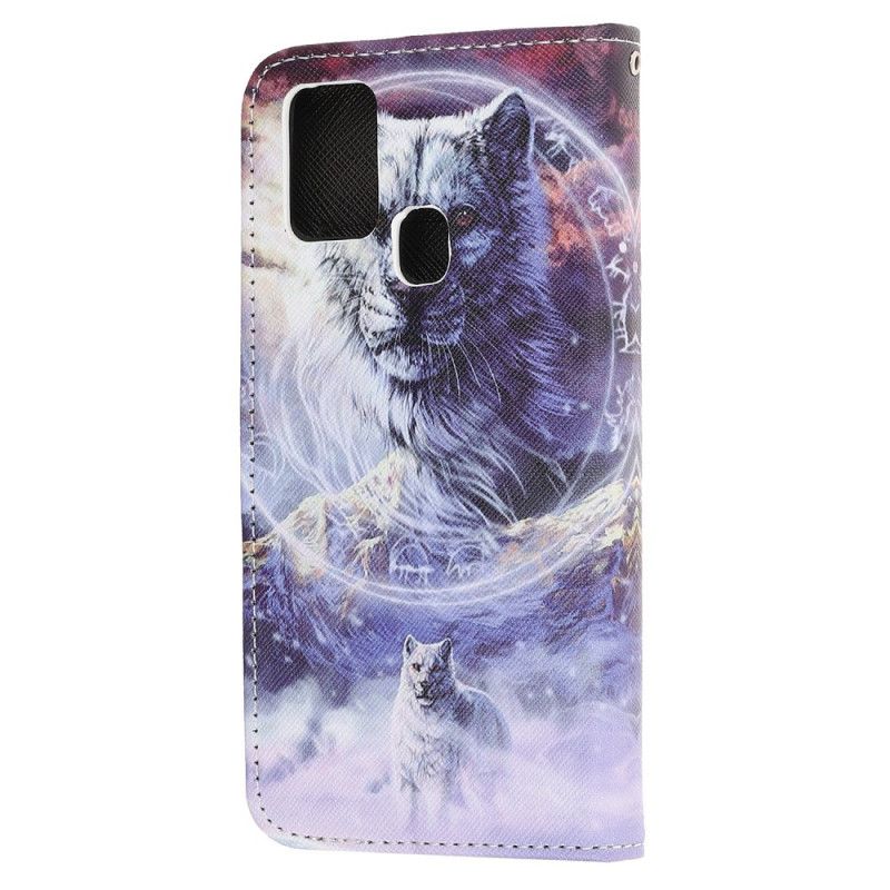 Lederhüllen Samsung Galaxy M31 Wolf Im Winter Mit Tanga