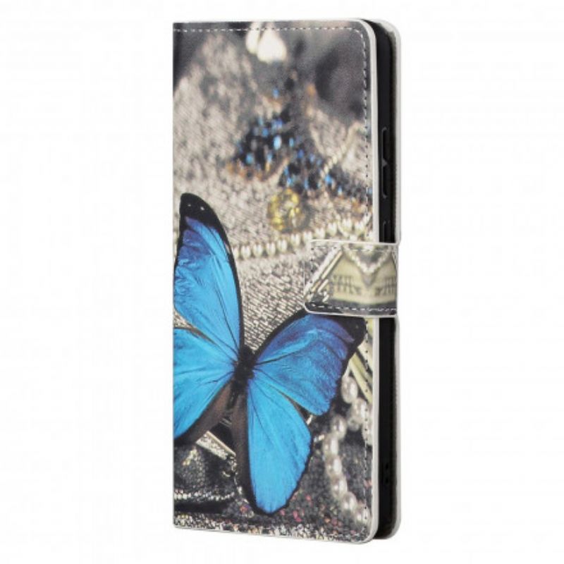 Lederhüllen Motorola Edge 20 Blauer Schmetterling