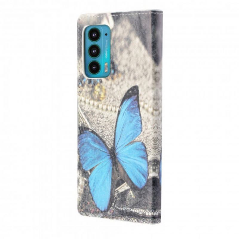 Lederhüllen Motorola Edge 20 Blauer Schmetterling