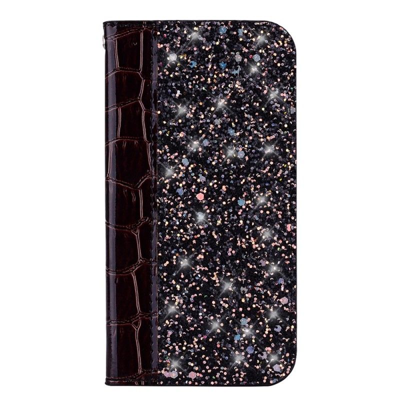 Flip Case Samsung Galaxy A7 Schwarz Krokodilleder- Und Glitzereffekt