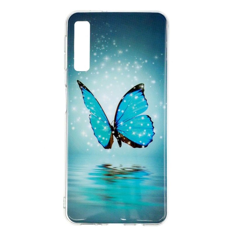 Hülle Samsung Galaxy A7 Fluoreszierender Blauer Schmetterling