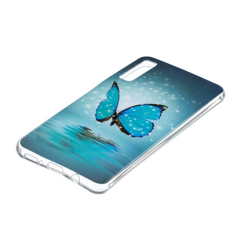 Hülle Samsung Galaxy A7 Fluoreszierender Blauer Schmetterling