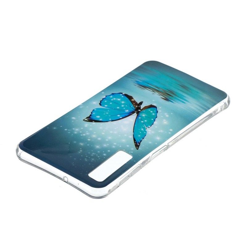 Hülle Samsung Galaxy A7 Fluoreszierender Blauer Schmetterling