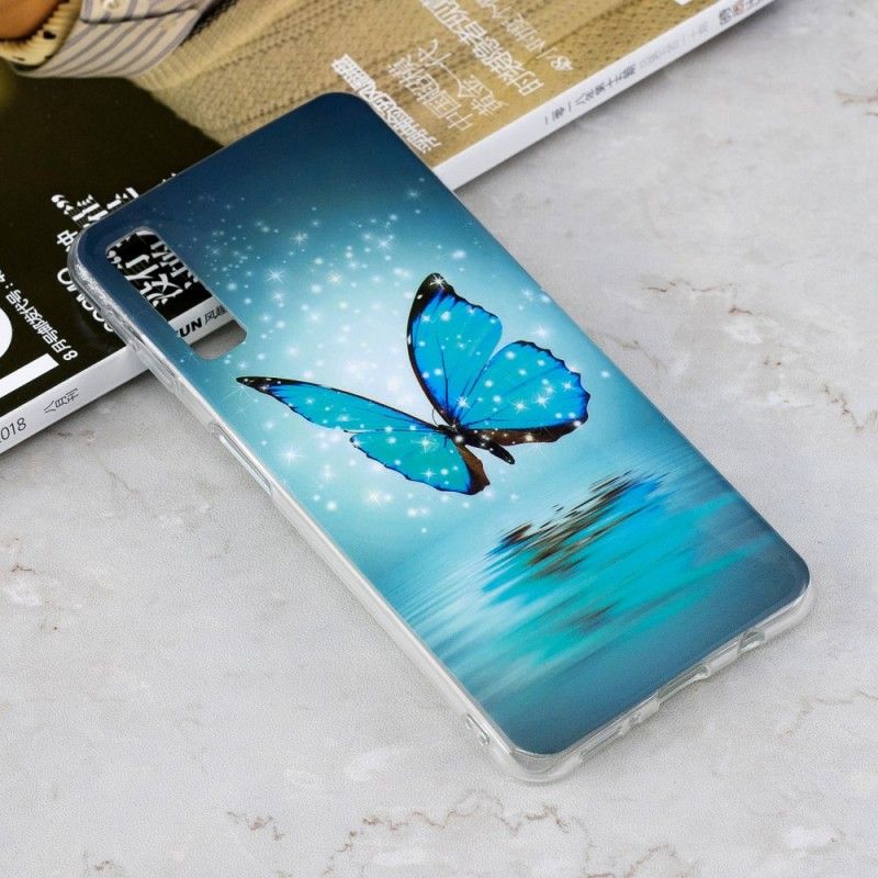 Hülle Samsung Galaxy A7 Fluoreszierender Blauer Schmetterling