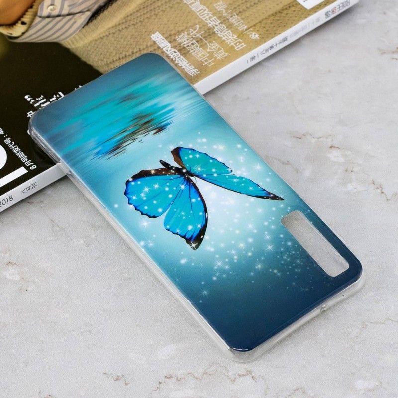 Hülle Samsung Galaxy A7 Fluoreszierender Blauer Schmetterling