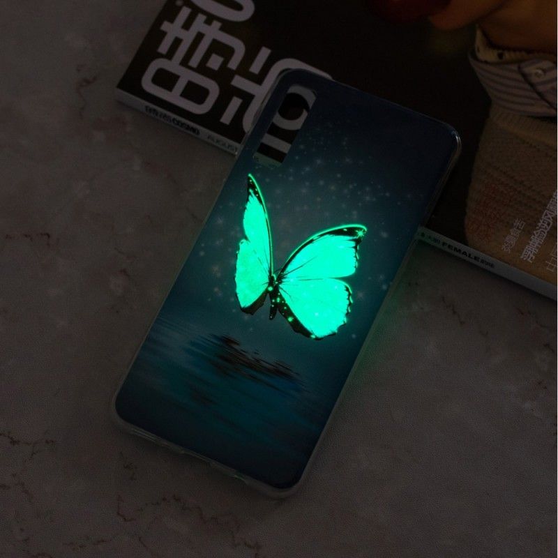 Hülle Samsung Galaxy A7 Fluoreszierender Blauer Schmetterling