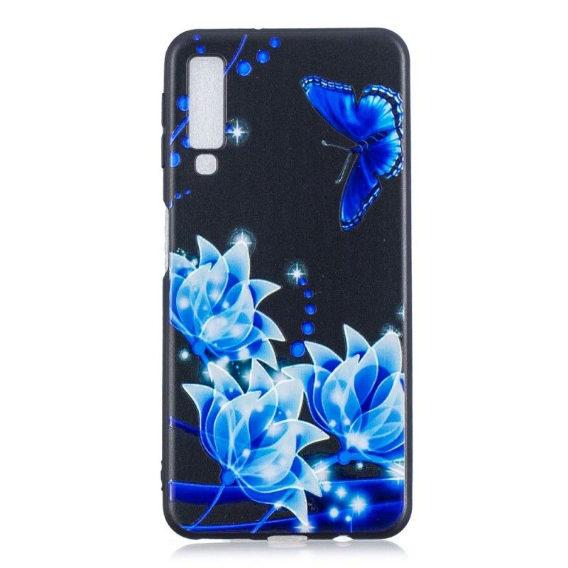 Hülle Samsung Galaxy A7 Schmetterling Und Blaue Blüten