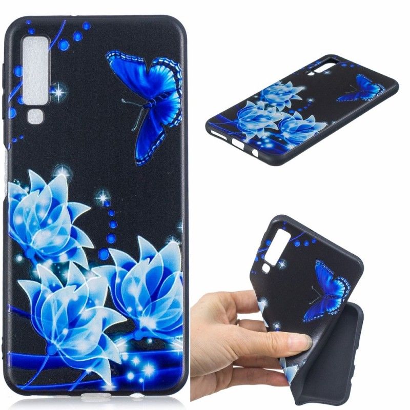 Hülle Samsung Galaxy A7 Schmetterling Und Blaue Blüten