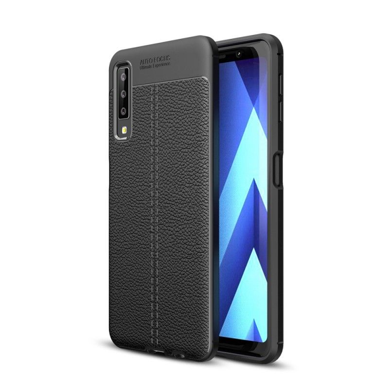 Hülle Samsung Galaxy A7 Schwarz Doppellinien-Litschileder-Effekt