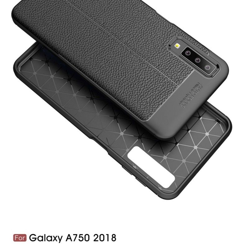 Hülle Samsung Galaxy A7 Schwarz Doppellinien-Litschileder-Effekt