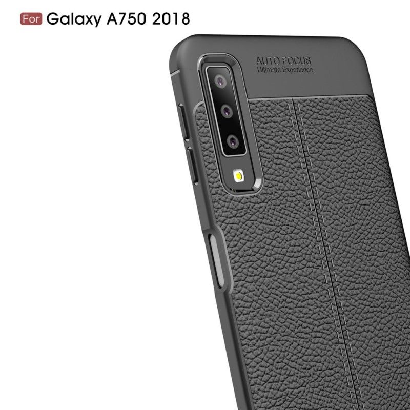 Hülle Samsung Galaxy A7 Schwarz Doppellinien-Litschileder-Effekt