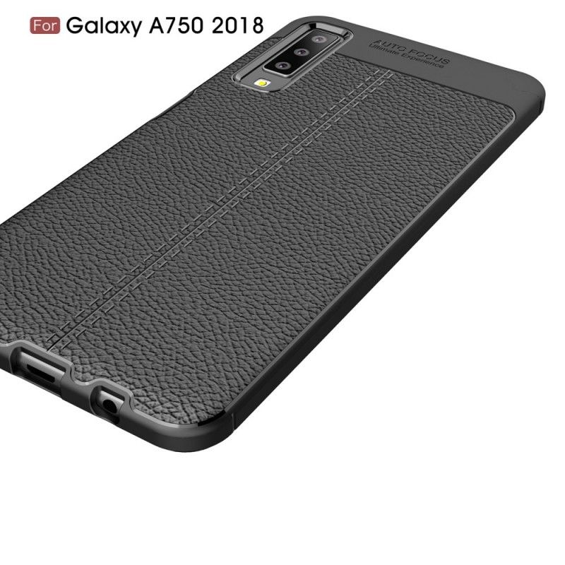 Hülle Samsung Galaxy A7 Schwarz Doppellinien-Litschileder-Effekt