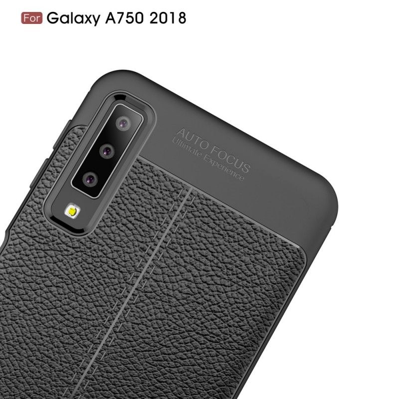 Hülle Samsung Galaxy A7 Schwarz Doppellinien-Litschileder-Effekt