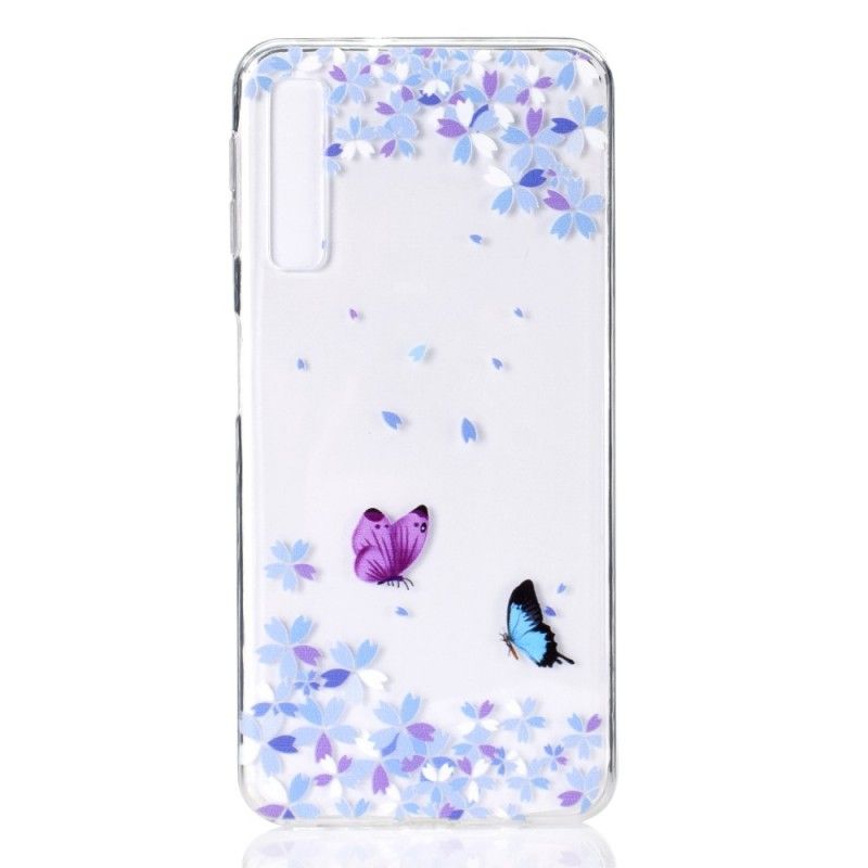 Hülle Samsung Galaxy A7 Transparente Schmetterlinge Und Blumen