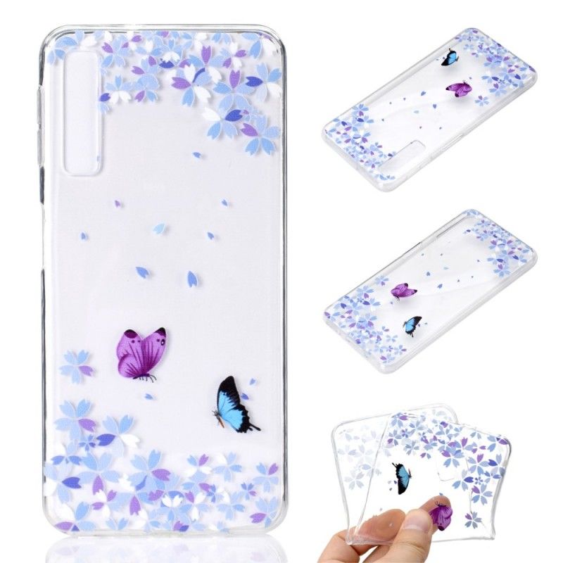 Hülle Samsung Galaxy A7 Transparente Schmetterlinge Und Blumen