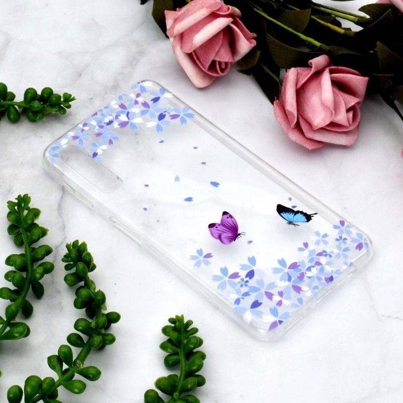 Hülle Samsung Galaxy A7 Transparente Schmetterlinge Und Blumen