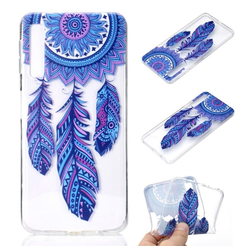 Hülle Samsung Galaxy A7 Transparente Traumfänger Blaue Federn