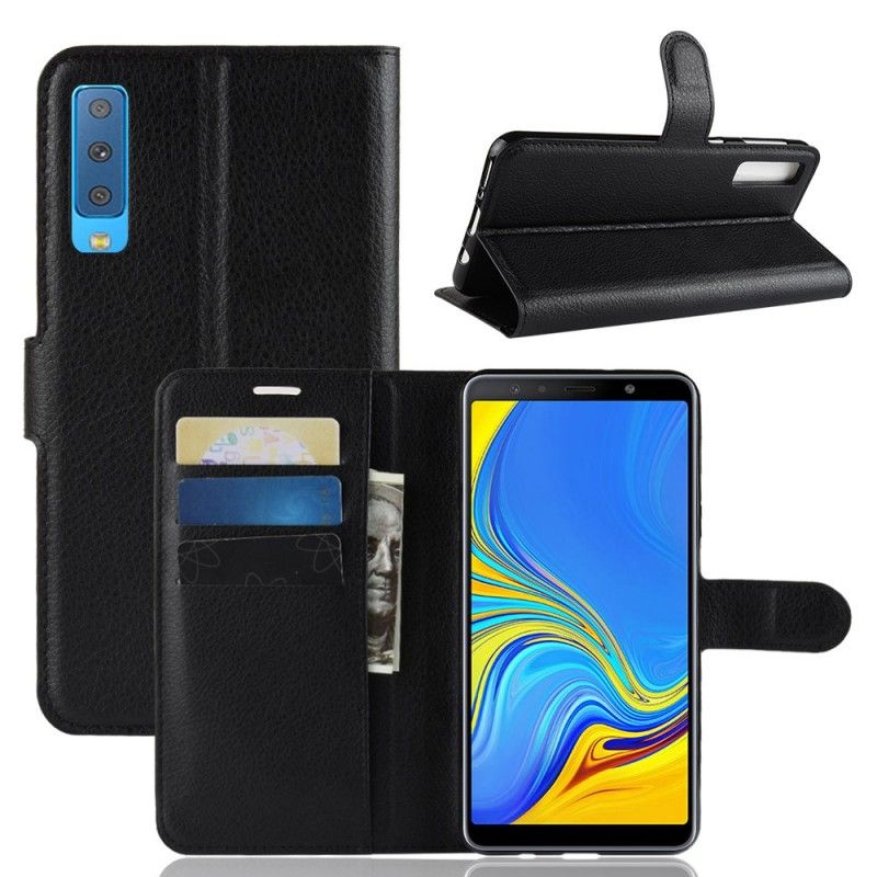 Lederhüllen Für Samsung Galaxy A7 Schwarz Retro-Litschi