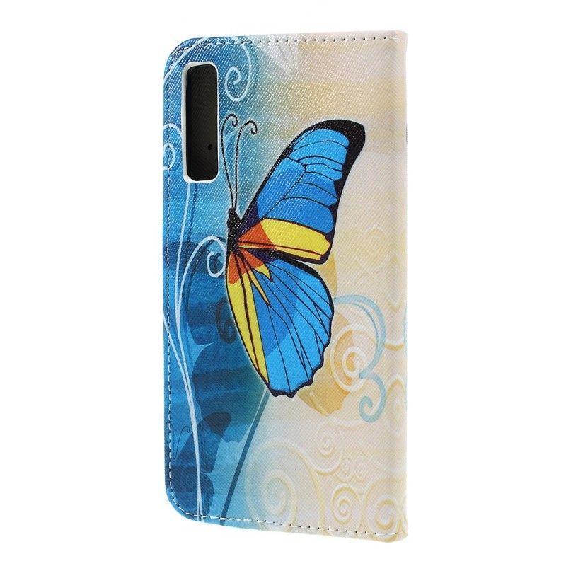 Lederhüllen Samsung Galaxy A7 Hellblau Schmetterlinge