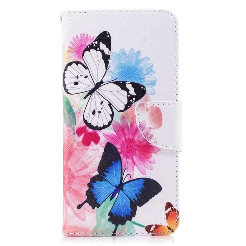 Lederhüllen Huawei Mate 10 Lite Pink Bemalte Schmetterlinge Und Blumen