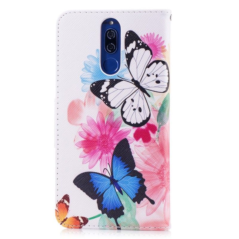 Lederhüllen Huawei Mate 10 Lite Pink Bemalte Schmetterlinge Und Blumen