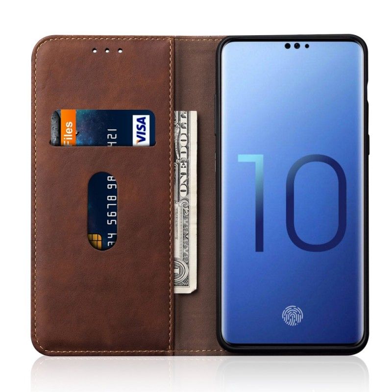 Flip Case Samsung Galaxy S10 Schwarz Genähter Ledereffekt