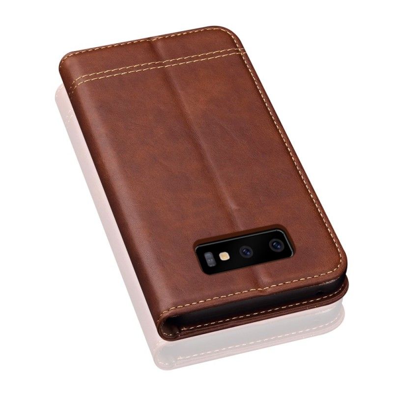 Flip Case Samsung Galaxy S10 Schwarz Genähter Ledereffekt