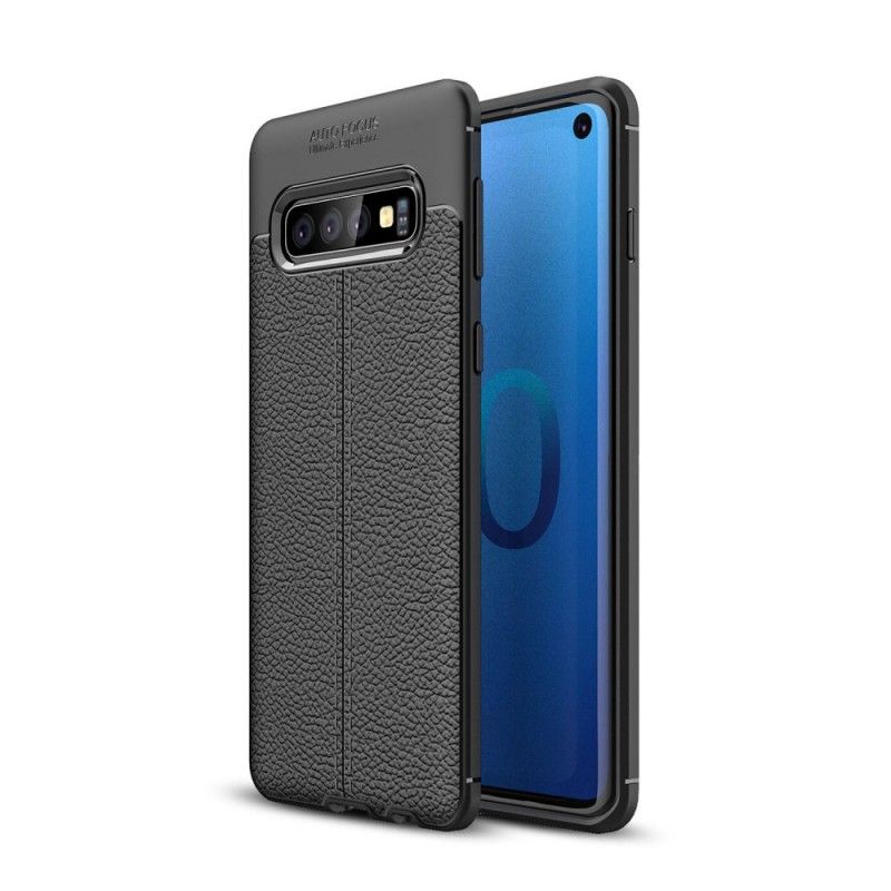 Hülle Samsung Galaxy S10 Schwarz Doppellinien-Litschileder-Effekt