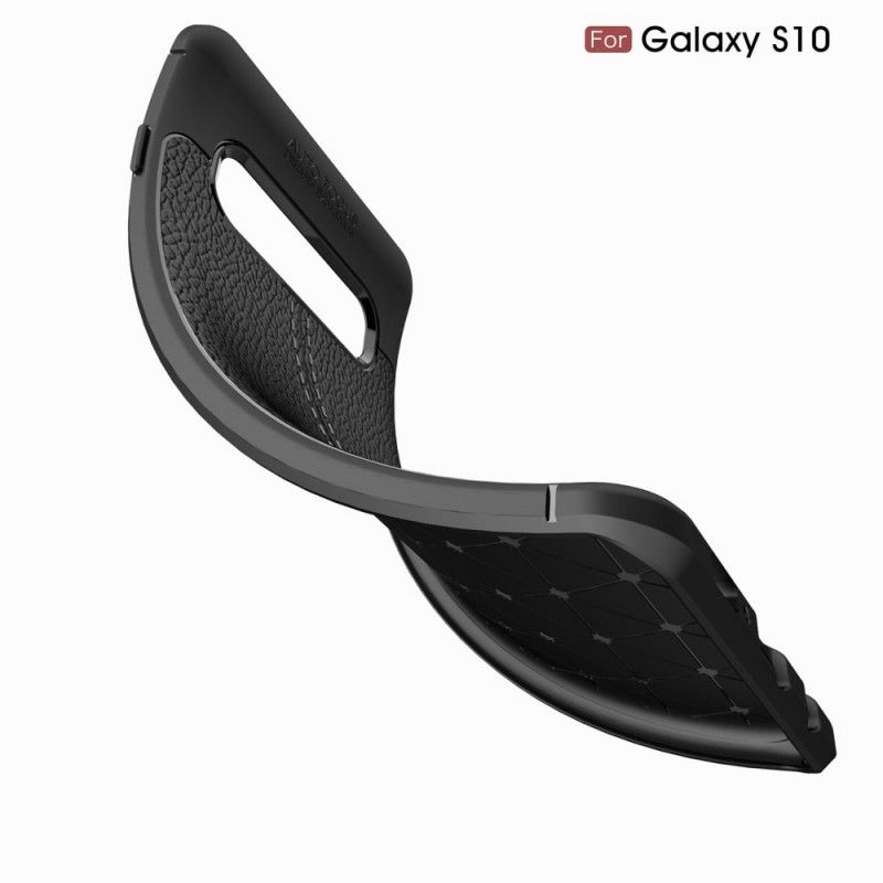 Hülle Samsung Galaxy S10 Schwarz Doppellinien-Litschileder-Effekt
