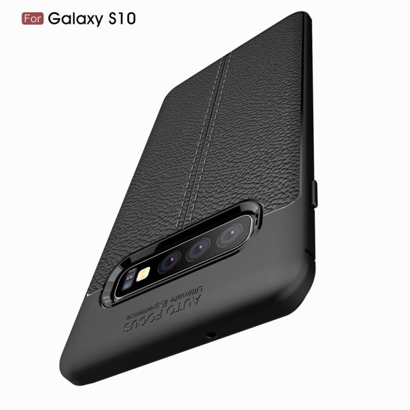 Hülle Samsung Galaxy S10 Schwarz Doppellinien-Litschileder-Effekt