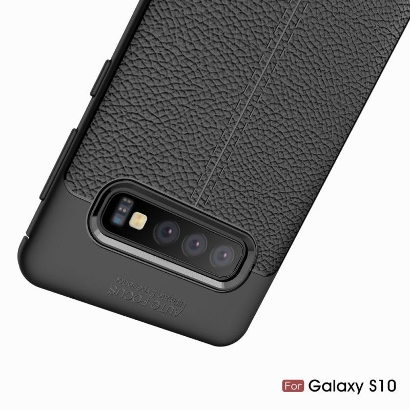 Hülle Samsung Galaxy S10 Schwarz Doppellinien-Litschileder-Effekt