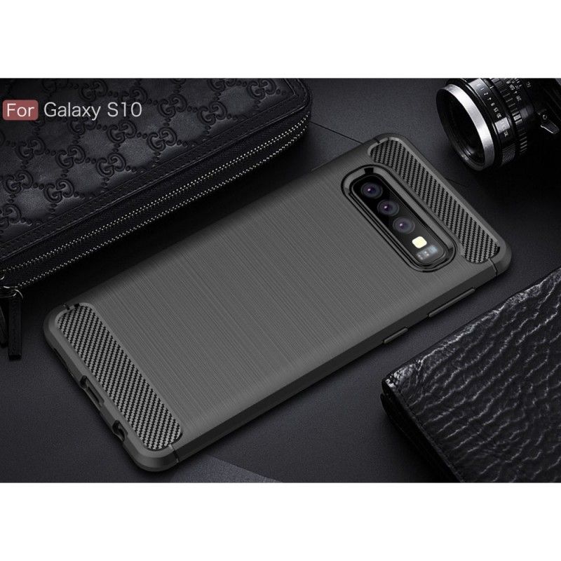 Hülle Samsung Galaxy S10 Schwarz Gebürstete Kohlefaser