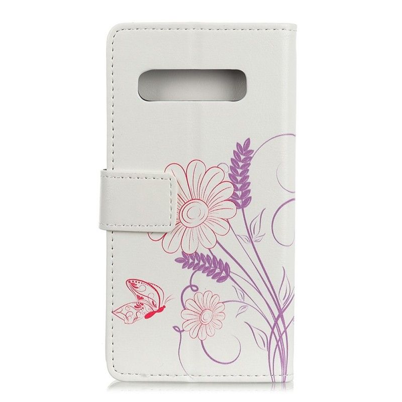 Lederhüllen Für Samsung Galaxy S10 Schmetterlinge Und Blumen Zeichnen