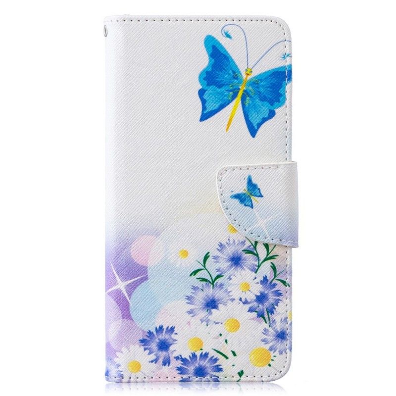 Lederhüllen Samsung Galaxy S10 Magenta Handyhülle Bemalte Schmetterlinge Und Blumen