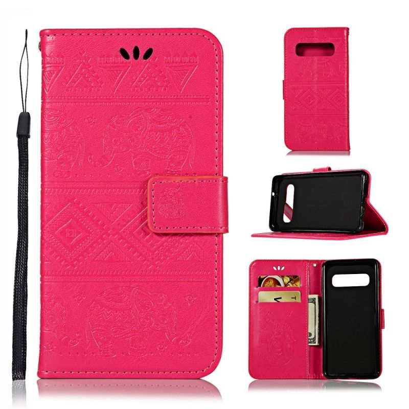 Lederhüllen Samsung Galaxy S10 Magenta Stammeselefanten Aus Kunstleder