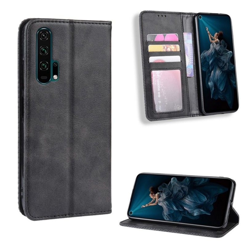 Flip Case Honor 20 Pro Schwarz Stilisierter Vintage-Ledereffekt